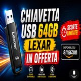 Chiavetta USB 64GB Lexar, tre pezzi in offerta su Amazon