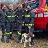 Cagnolina salvata a Natale: era caduta in una grotta, un pompiere si cala e la recupera