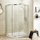 Offset quadrant shower enclosure with shower trays