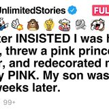 My sister forced a pink girl showe_ three weeks later my son arrived.