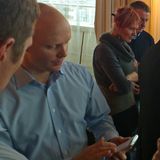 With Eileen McCabe on a mobile phone unveiling