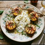 Pesche grigliate con burrata e basilico, l'antipasto estivo che sorprende tutti, pronto in 15 minuti