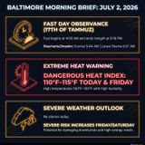 Baltimore Morning Briefing — Thursday, July 2, 2026 | Zmanim, NWS Baltimore and More