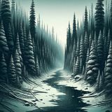 "Dark spruce forest frowned on either side of the frozen waterway.“