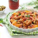 Pesce stocco con patate e pomodoro alla calabrese