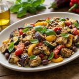 Verdure estive alla ligure in padella con olive, pinoli e basilico