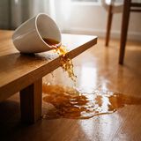 Cup sliding across table