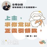 9月9日常年期第二十三周星期一【上主，求你常以正義引領我。】（詠 5：9 ） 