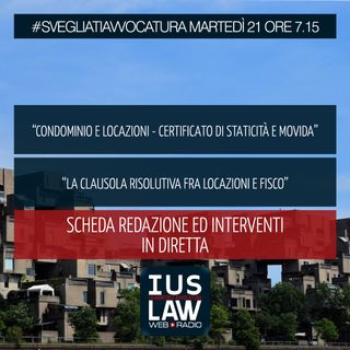 [CONDOMINIO: STATICITÁ e MOVIDA - LOCAZIONI:CLAUSOLA RISOLUTIVA] - Martedì 21 Novembre 2017- ore 7.15 #svegliatiavvocatura