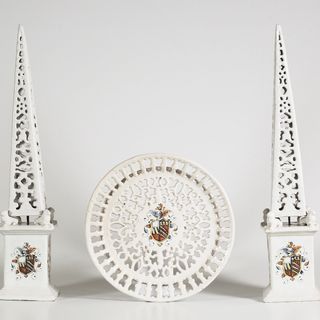 Pair of goals and fretwork plate