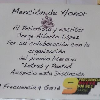 Nota entrega Mención de Honor a Jorge Alberto Lopez