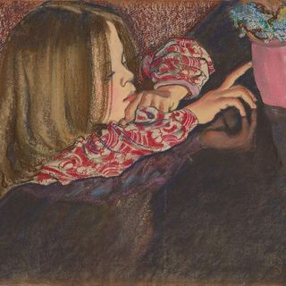 Bukiet dla taty - na podstawie obrazu S. Wyspiańskiego "Dziewczynka z wazonem z kwiatami"