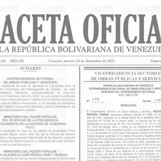 Sumario de la Gaceta Oficial del Venezuela del 14-12-2021 número 42276