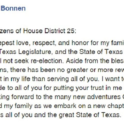 Local reaction to Texas house speaker Dennis Bonnen not running for re-election in 2020