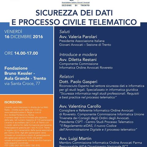 Sicurezza dei Dati e Processo Civile Telematico - Trento, 16.12.2016