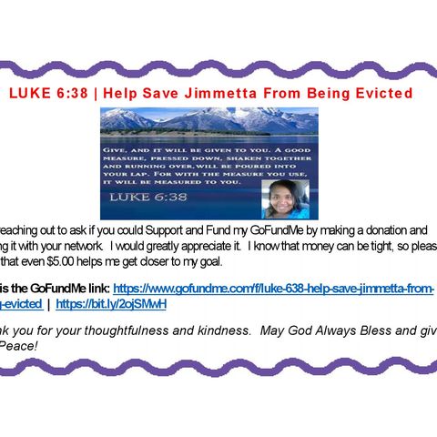 LUKE 6:38 | Help Save Jimmetta From Being Evicted