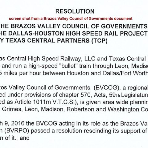 Brazos Valley council of governments renews its opposition to the Texas Central high speed train project