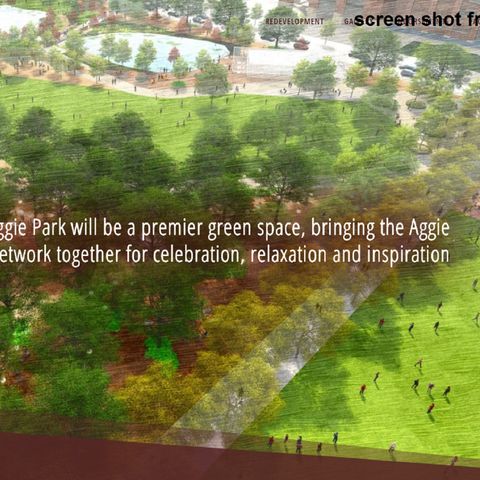 20 acres between Texas A&M's Koldus Building & the alumni center being turned into "Aggie Park"