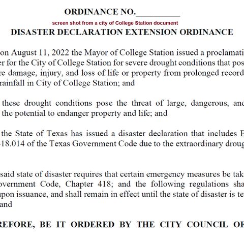 The College Station city council extends a drought emergency declaration the day before it starts raining