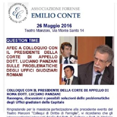 Convegno A.F.E.C. 26 maggio 2016, Roma: "A Colloquio con il Presidente della Corte di Appello di Roma, Dott. Luciano PANZANI"