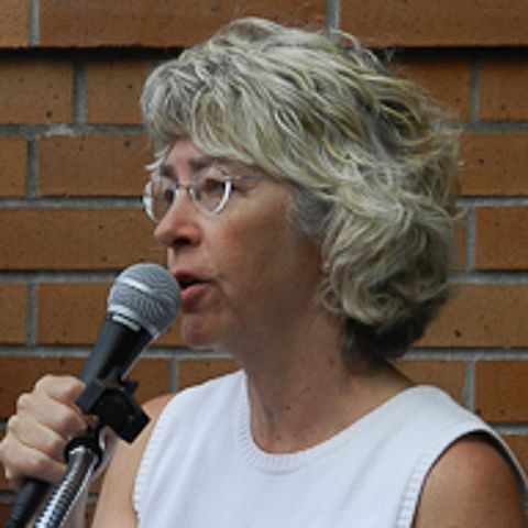 Hood River city council member Kate McBride at Portland coal export protest