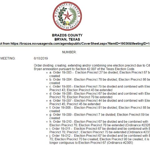 Brazos County commissioners approve election precinct changes applying to newly annexed areas of the city of Bryan