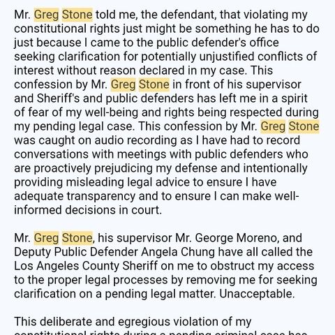 Greg Stone Threatens To Violate Defendant's Rights For Trying To Submit Complaints