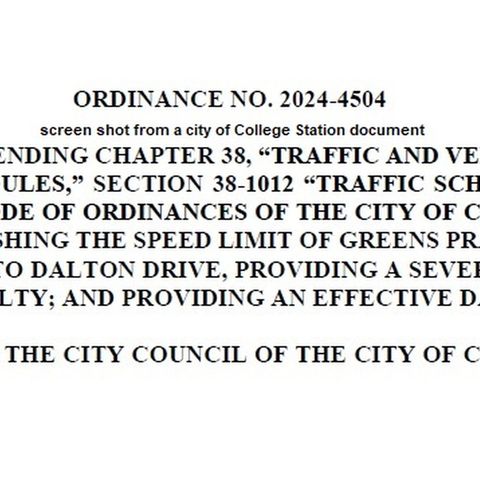 College Station city council changes the speed limit on a newly widened section of Greens Prairie Road