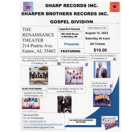 REV. BOB LITTLE SHARPER BROTHERS SUPER FEST AUG 12 EUTAW AL PROMOTIONS