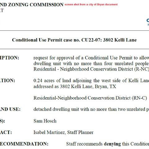 Bryan Planning & Zoning Commission denies first request to grant an exception to the city's residential neighborhood conservation ordinance