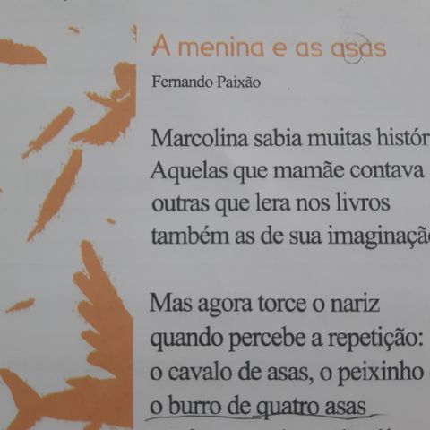 Leitura do poema "A menina e as asas" do escritor Fernando Paixão.