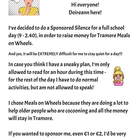 4th class pupil in Tramore Doireann Ní Chuilleanáin raised over €700 for Meals on Wheels