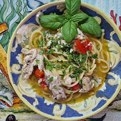 Spaghetti risottati con luccio di mare o barracuda