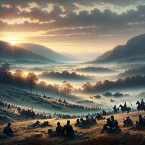 "The cold passed reluctantly from the earth, and the retiring fogs revealed an army stretched out on the hills, resting."