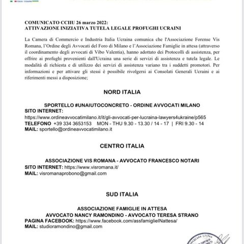 Protocollo assistenza legale profughi Ucraina Bruno Meola 9.5.22