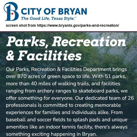 City of Bryan parks and recreation update on The Infomaniacs May 7, 2026