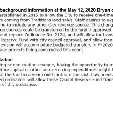 Bryan city council approves moving excess BTU revenue into the city's capital reserve fund