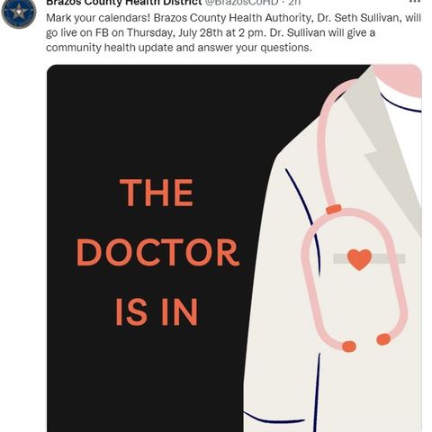 Brazos County's health authority holding a virtual meeting to take questions about the latest pandemic surge
