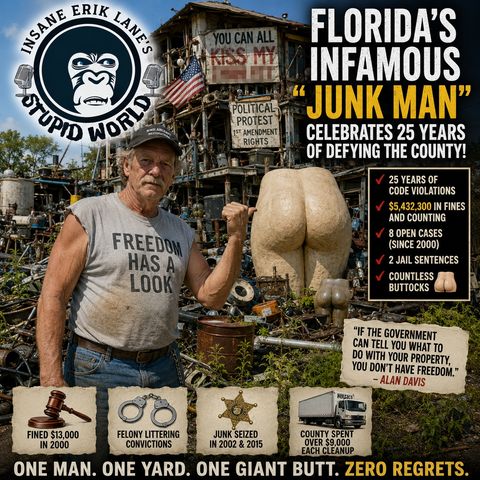 Barking Horny Frogs, Trump Poo Portrait, and A Florida Man's Butt Sculpture