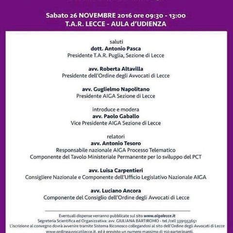 SPECIALE PAT – Convegno AIGA – Lecce del 26 novembre 2016 PRIMA PARTE