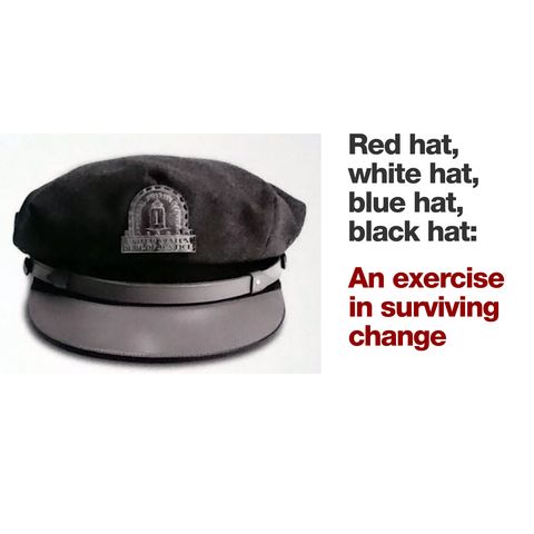 Red hat, white hat, blue hat, black hat