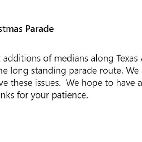 Bryan/College Station Christmas parade looking for a new location due to the new Texas Avenue center median