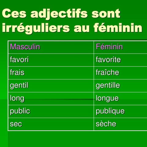 Les adjectifs irregulières au féminin