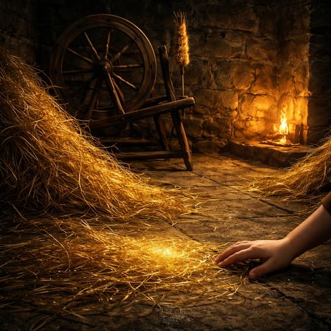 Straw beside gold threads