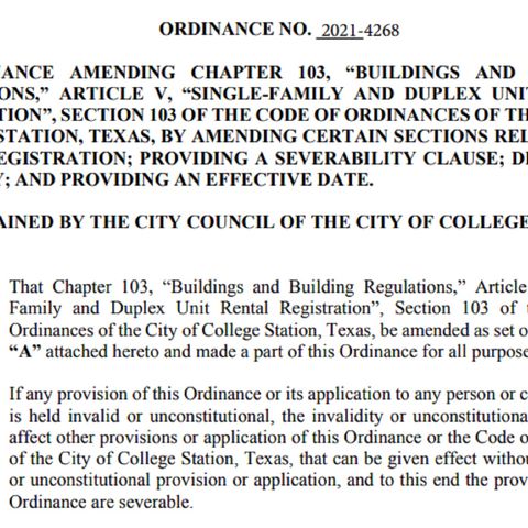College Station city council increases fees and penalties in its rental registration ordinance.