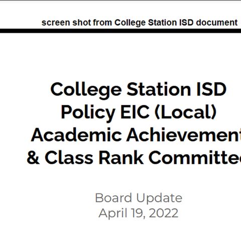 College Station ISD school board members reviewing recommendations to change high school grading and class rank policies