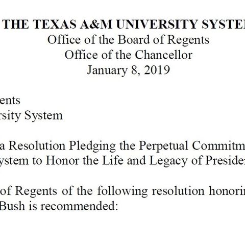 Texas A&M system board of regents approves resolution honoring George H.W. Bush