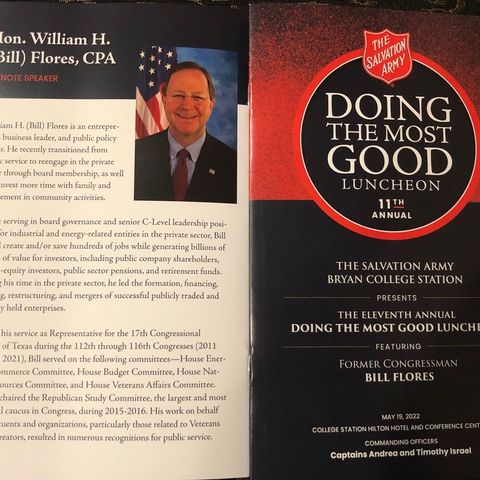 Retired congressman Bill Flores talks about servant leadership at the B/CS Salvation Army's "Doing The Most Good" luncheon