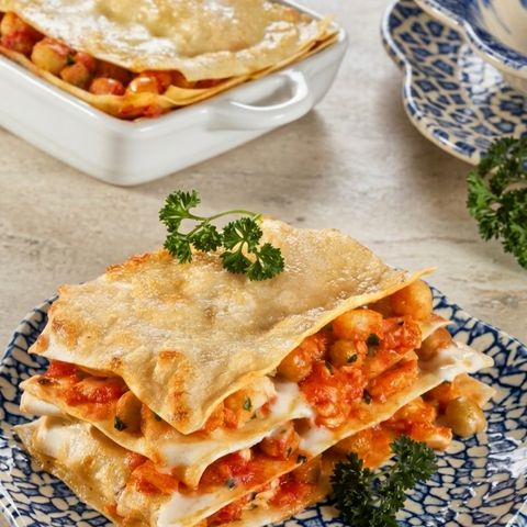 Lasagna con ceci e baccalà