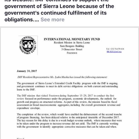 IMF/SIERRA LEONE GOVERNMENT: Conflict of interest. Africa Confidential Reports Loan suspended as conditionality demands are unacceptable.